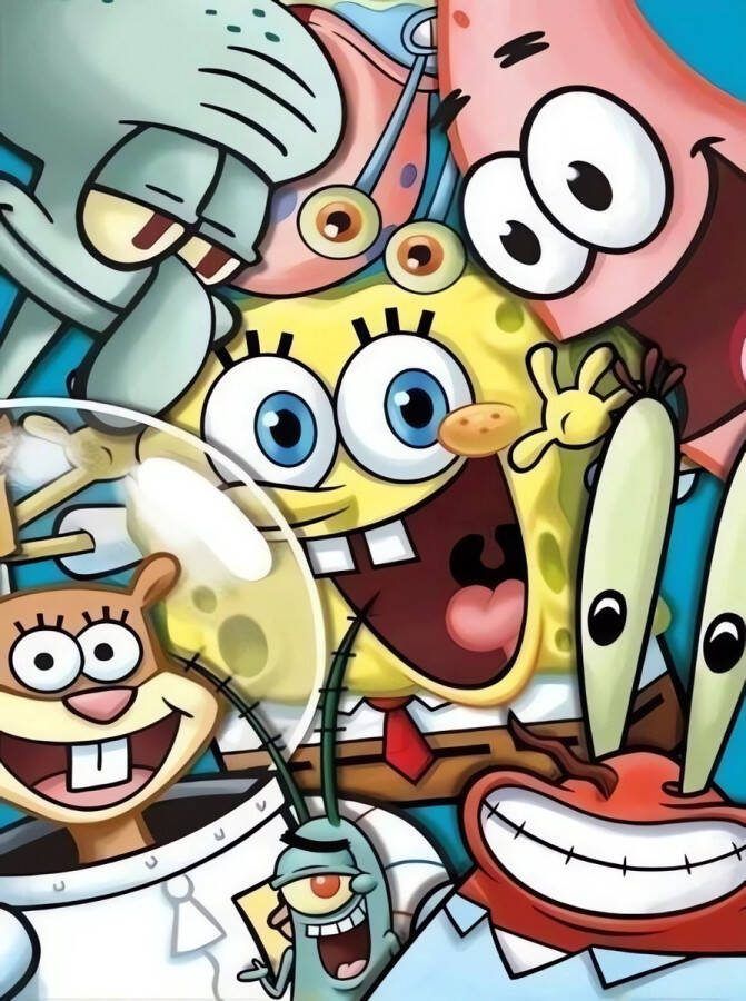 Sunnytoday 5D Diamond Painting Volwassenen SpongeBob Fotoformaat 50x70cm Volledige Set – Inclusief Pen Schudbakje Wax Opbergzakjes en Wit Stickers Ronde steentjes