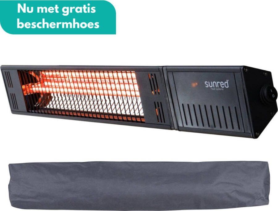 Sunred – COMBIDEAL Heater & Hoes Fortuna Ultra lijn Zwart Wand model Terrasverwarmer – Halogeen rosé goud technologie 1500W – ECO – 3 Standen Afstand bestuurbaar Elektrische heater