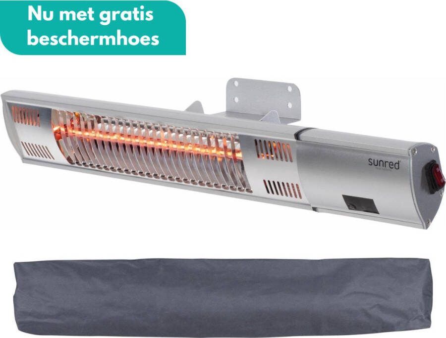 Sunred COMBIDEAL Heater & Hoes Ultra lijn Zilver – Wand model Terrasverwarmer – Halogeen rosé goud technologie 2000W Afstand bestuurbaar Elektrische heater