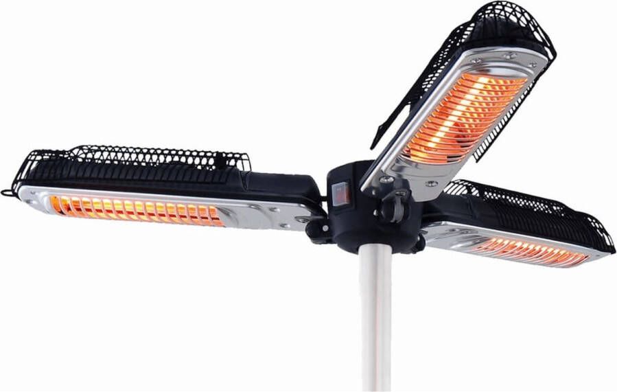 Sunred – Parasol Bright lijn – Zwart Zilver – Parasol model Terrasverwarmer – Halogeen technologie – 2000W – ECO – Opvouwbaar – 3 standen – Elektrische heater – Heater – Parasol heater