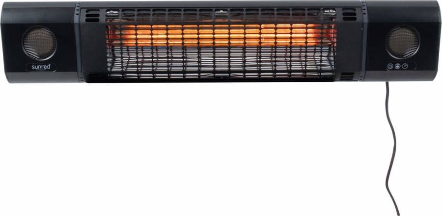 Sunred – Sun and Sound Ultra lijn – Zwart – Wand model Terrasverwarmer – Infraroodstraling – 2000W – Afstand bestuurbaar – Bluetooth speakers – Soft touch – Muziek – Elektrische heater – Heater