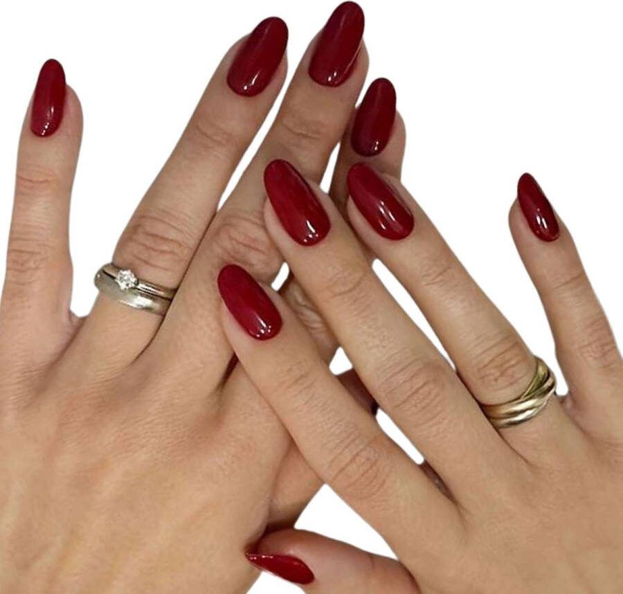 Sunshine Trading Nepnagels met Lijm Nepnagels Rood Nep Nagels Bordeaux Gekleurd Almond Plaknagels Kersenrood Burgundy Zelfklevend Press on Nails Nagellijm Kunstnagels Rood