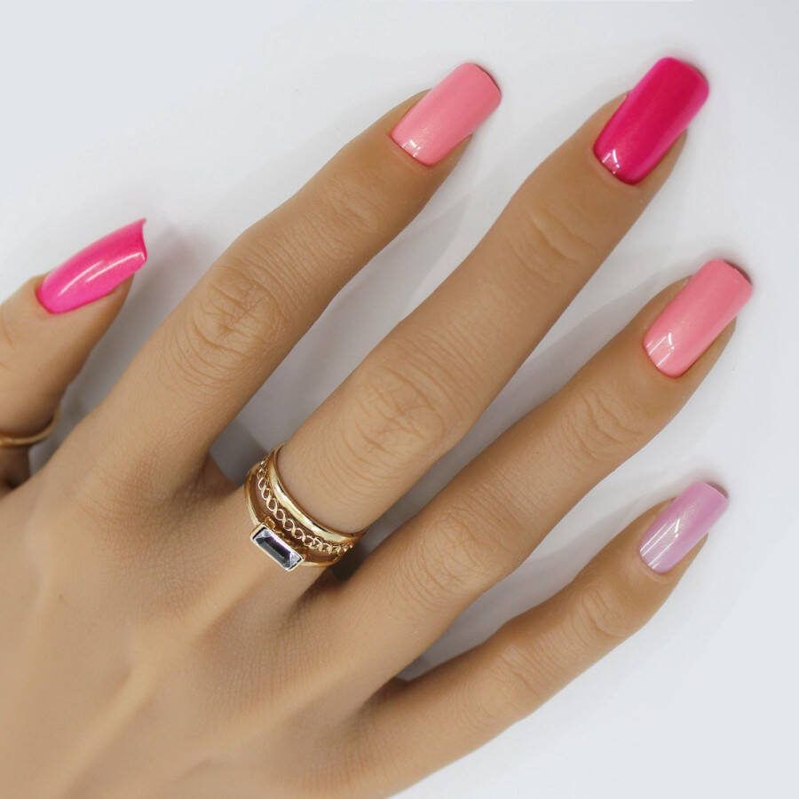 Sunshine Trading Nepnagels met Lijm Nepnagels Roze Multi Pink Nep Nagels Roze Gekleurd Lang Plaknagels Roze Glitter Zelfklevend Square Press on Nails Kunstnagels Nepnagels Nagellijm Festival Accessoires