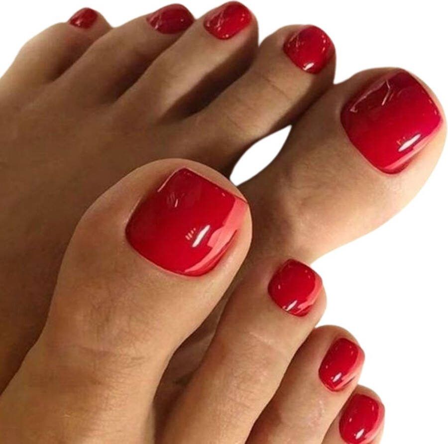Sunshine Trading Nepnagels met Lijm Nepnagels Tenen Rood Plaknagels Tenen Nep Nagels Tenen Rood Plaknagel Set Rood 24 stuks Teennagels Press on Nails Rode nepnagels Kunstnagels Nagellijm