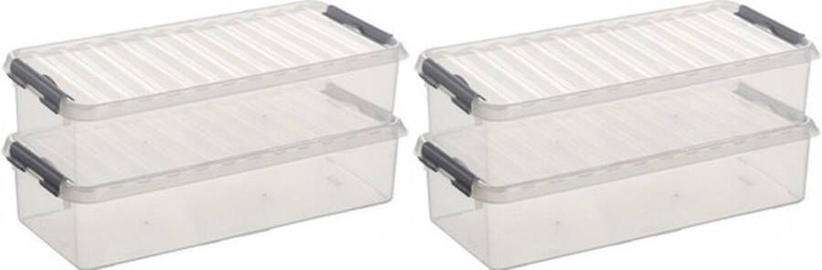 Sunware 10x Q-Line opberg boxen opbergdozen 6 5 liter 48 5 x 19 x 10 5 cm kunststof Langwerpige smalle opslagbox Opbergbak kunststof transparant blauw