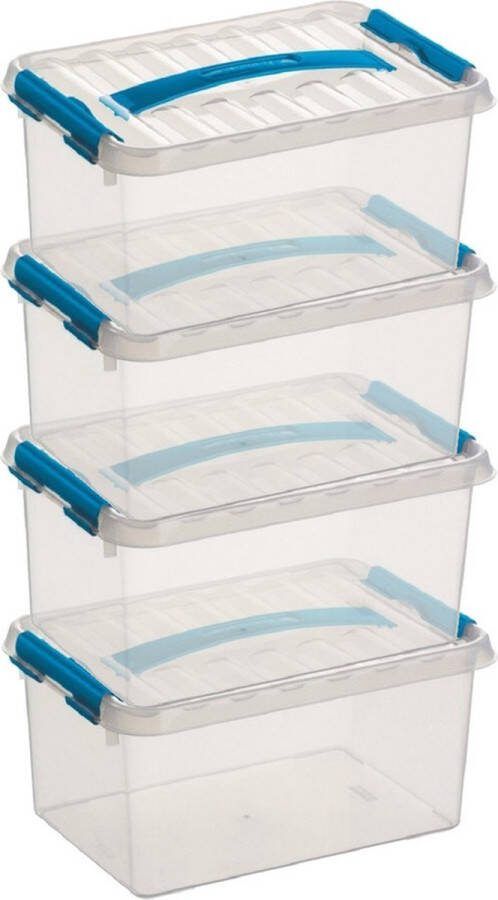 Sunware 10x Q-Line opberg boxen opbergdozen 6 liter 30 x 20 x 14 cm kunststof Opslagbox Opbergbak kunststof transparant blauw
