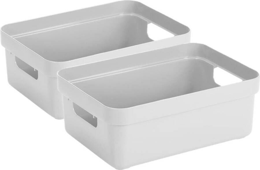 Sunware 10x stuks witte opbergboxen opbergdozen opbergmanden kunststof 9 liter opbergen bakken opbergers
