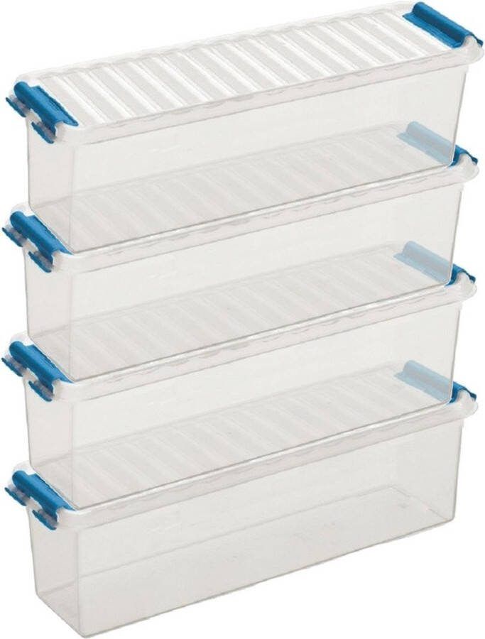 Sunware 12x Q-Line opberg boxen opbergdozen 1 3 liter 27 x 8 4 x 9 cm kunststof Langwerpige smalle opslagbox Opbergbak kunststof transparant blauw