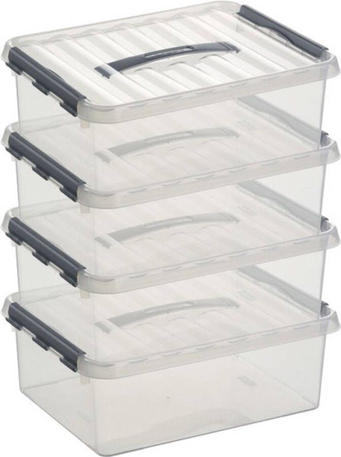Sunware 12x Q-Line opberg boxen opbergdozen 12 liter 40 x 30 x 14 cm kunststof A4 formaat opslagbox Opbergbak kunststof transparant rood