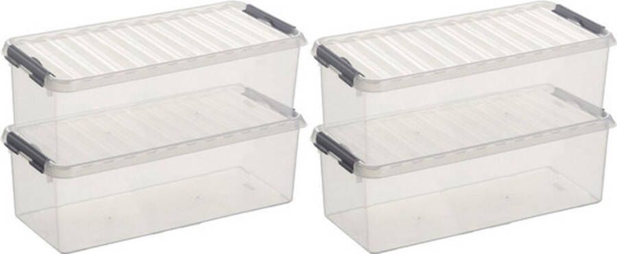 Merkloos Sans marque 12x Sunware Q-Line opberg box opbergdoos 9 5 liter 48 5 x 19 x 14 7 cm kunststof Langwerpige smalle opslagbox Opbergbak kunststof transparant zilver