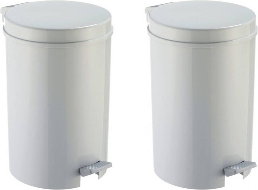 Sunware 2x Grijze pedaalemmer vuilnisbak 39 cm 12 liter Afvalemmers badkamer toilet keuken