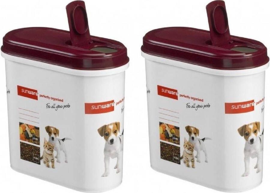 Sunware 2x huisdieren voercontainer 700 gram Strooidoos voor voer en snoepjes 2200 ml