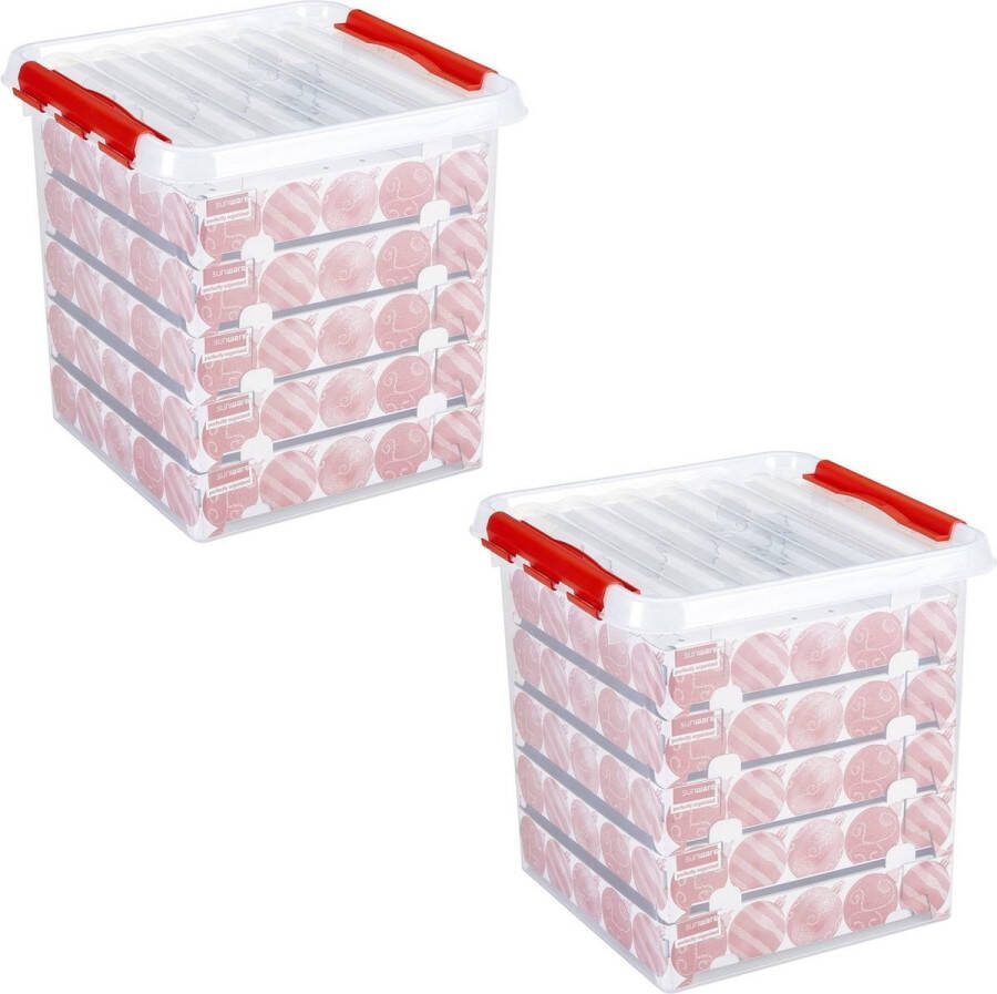 Sunware 2x Kerstballen opruimen opbergboxen 38 liter Kerstversiering kerstdecoratie kerstballen opruimen opbergen