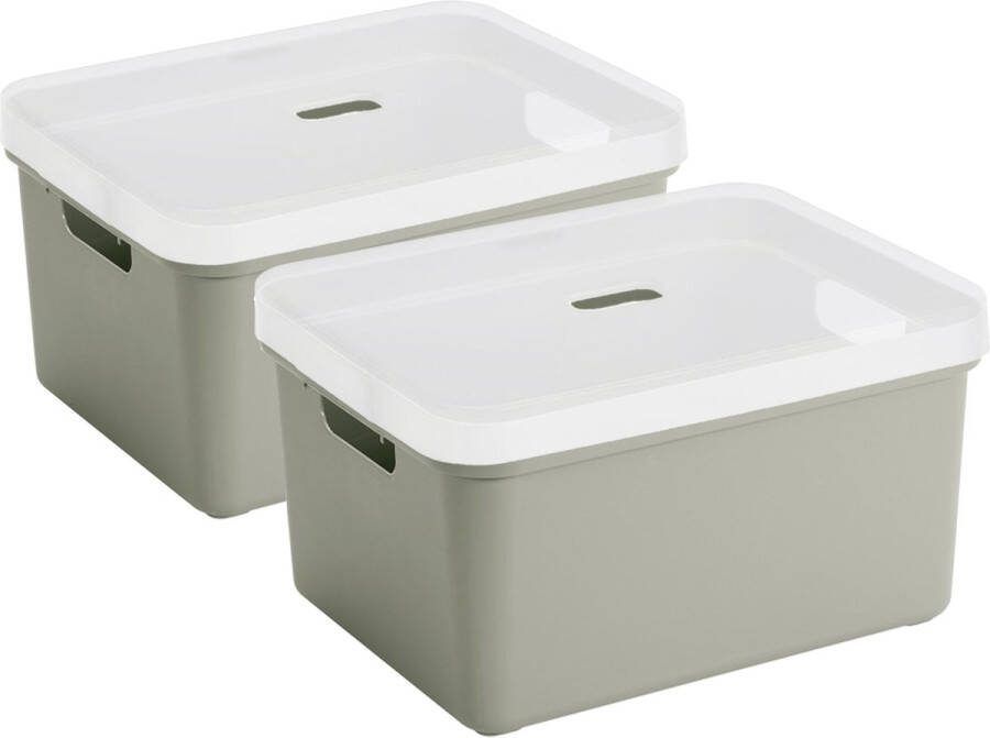 Sunware 2x opbergbox mand kist van 32 liter lichtgroen kunststof met transparante deksel 45 x 35 x 24 cm