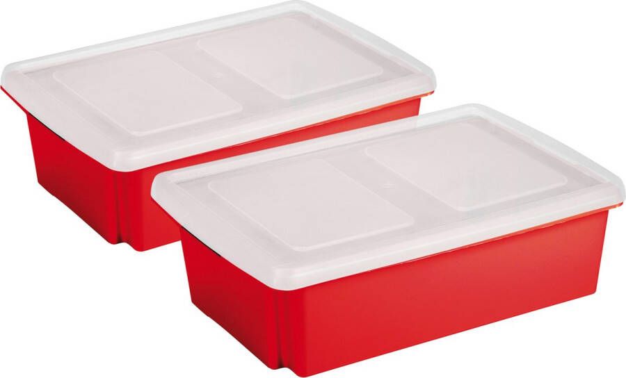 Sunware 2x opslagbox kunststof 30 liter rood 59 x 39 x 17 cm met deksel Opbergbox
