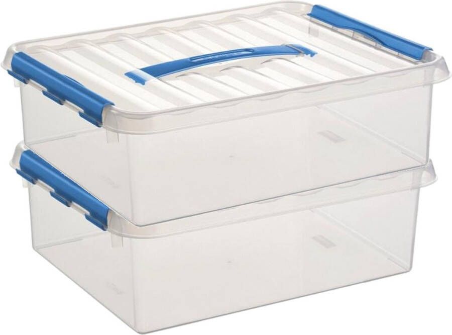 Sunware 2x Q-Line opberg boxen opbergdozen 12 liter 38 x 30 x 12 cm kunststof A4 formaat opslagbox Opbergbak kunststof transparant blauw