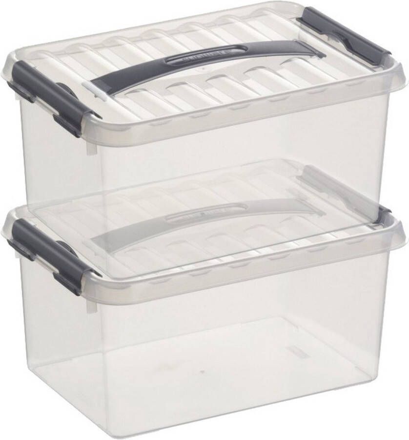 Merkloos Sans marque 2x Sunware Q-Line opberg boxen opbergdozen 6 liter 30 cm kunststof- Opslagbox Opbergbak kunststof transparant zilver