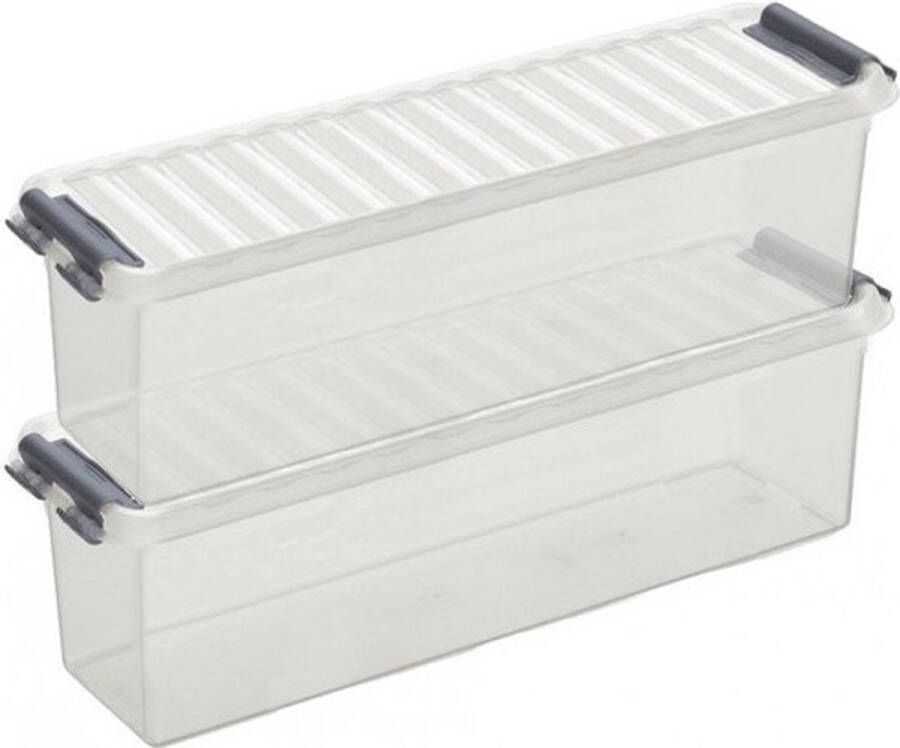 Merkloos Sans marque 2x Sunware Q-Line opberg boxes opbergdozen 1 3 liter 27 x 8 4 x 9 cm kunststof Langwerpige smalle opslagbox Opbergbak kunststof transparant zilver