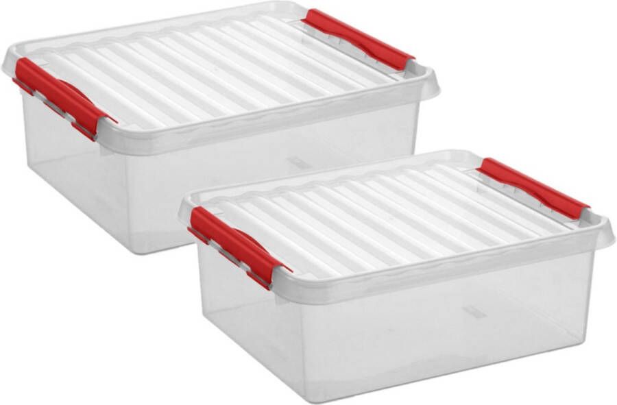 White box 2x stuks opberg box opbergdoos 25 liter 50 x 40 x 18 cm Opslagbox Opbergbak kunststof transparant rood