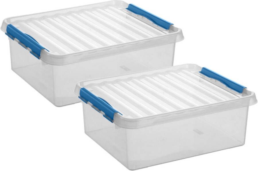 White box 2x stuks opberg box opbergdoos 25 liter 50 x 40 x 18 cm Opslagbox Opbergbak kunststof transparant blauw