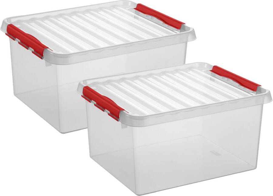 White box 2x stuks opberg box opbergdoos 36 liter 50 x 40 x 26 cm Opslagbox Opbergbak kunststof transparant rood
