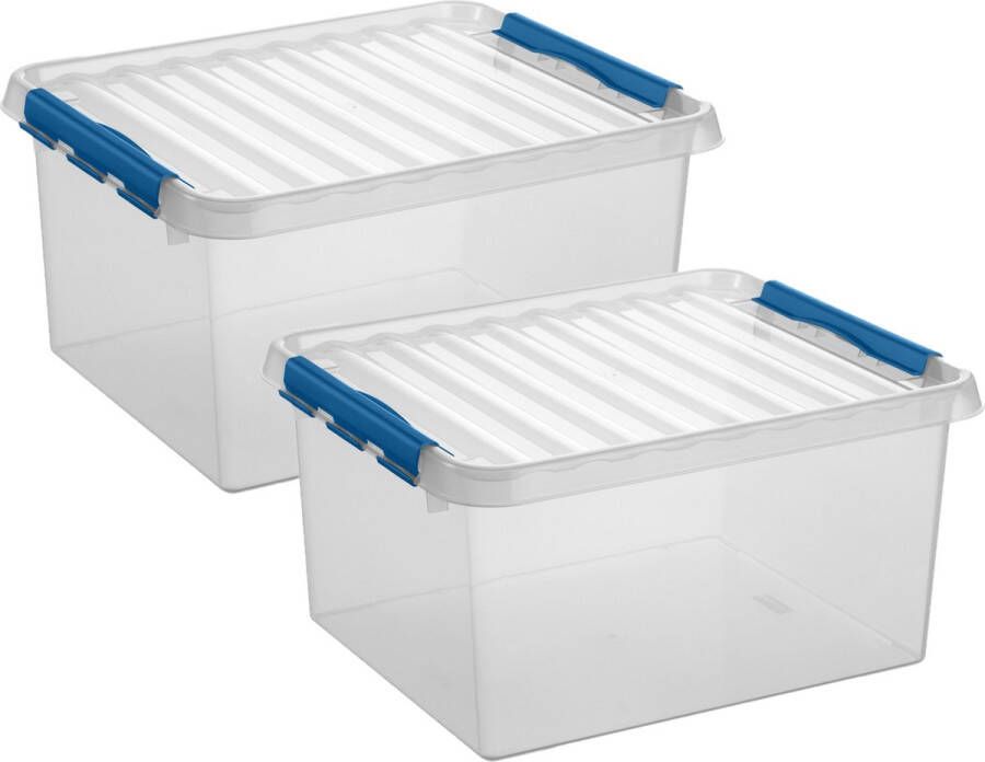 White box 2x stuks opberg box opbergdoos 36 liter 50 x 40 x 26 cm Opslagbox Opbergbak kunststof transparant blauw