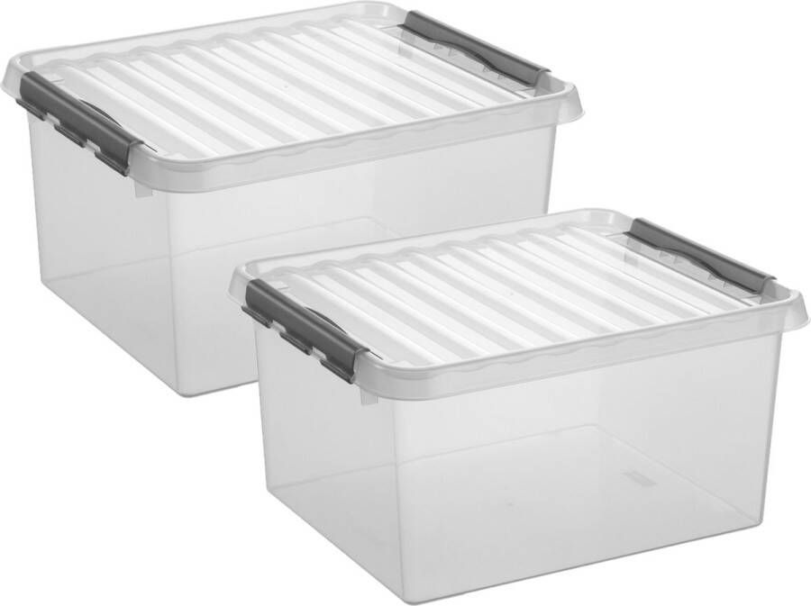 White box 2x stuks opberg box opbergdoos 36 liter 50 x 40 x 26 cm Opslagbox Opbergbak kunststof transparant grijs