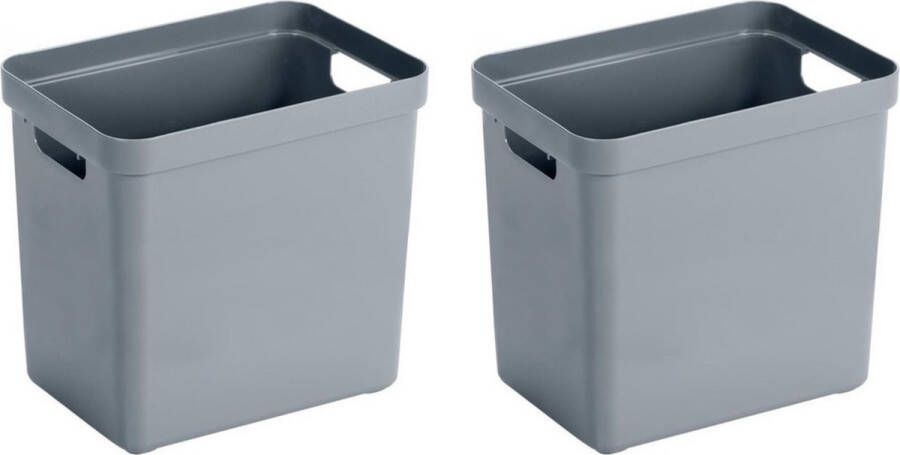 Merkloos Sans marque 3x Blauwgrijze opbergboxen opbergdozen opbergmanden kunststof 25 liter opbergen manden dozen bakken opbergers
