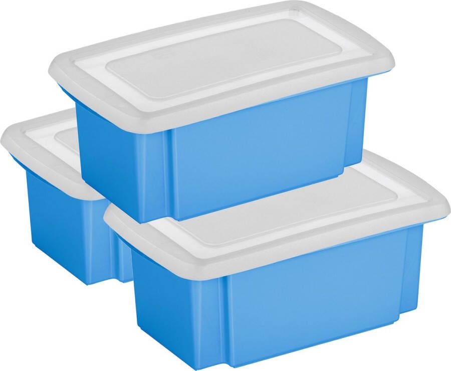 Sunware 3x stuks opslagbox kunststof 7 liter blauw 38 x 21 x 14 cm met afsluitbare deksel