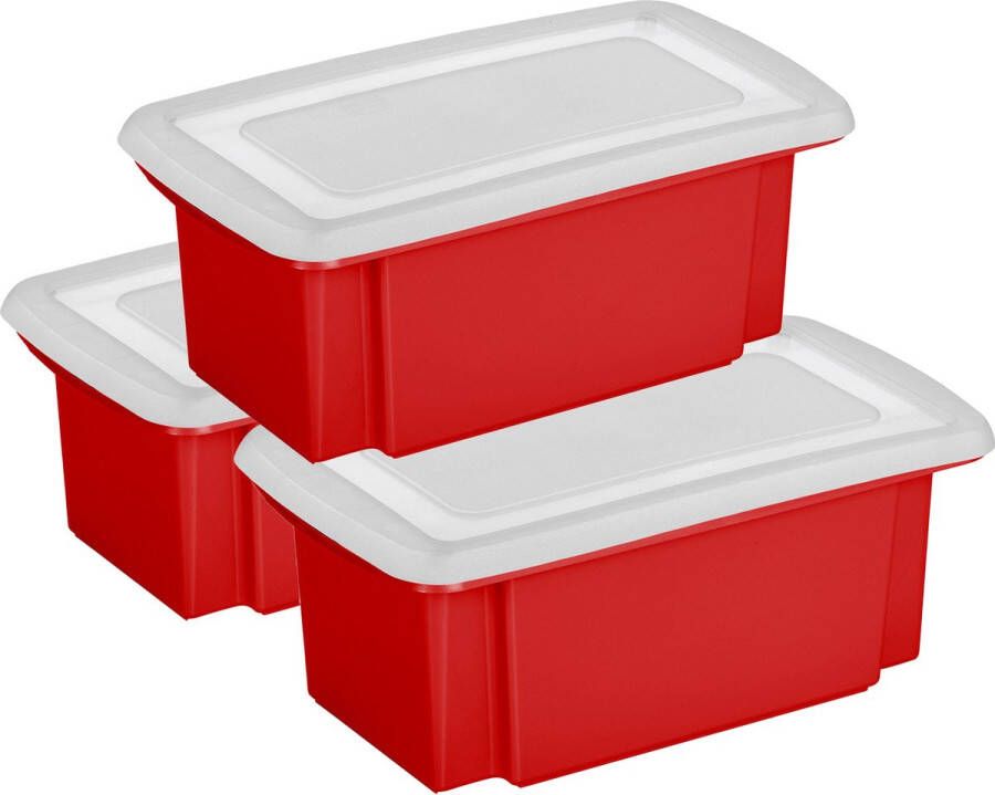 Sunware 3x stuks opslagboxen kunststof 7 liter rood 38 x 21 x 14 cm met afsluitbare deksel
