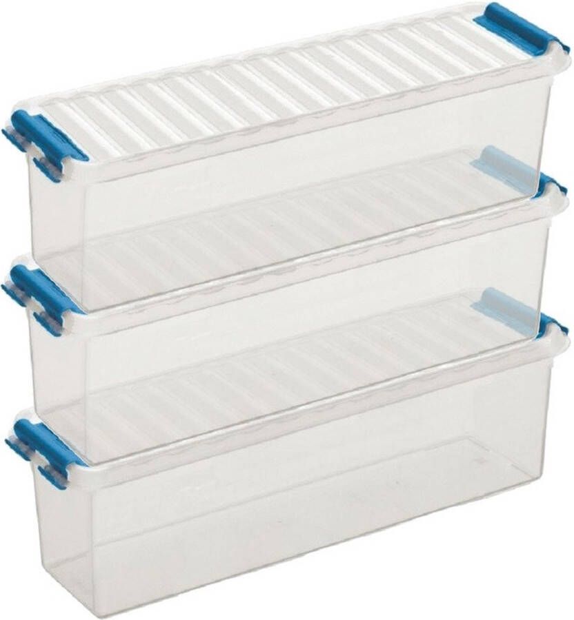 Sunware 3x Q-Line opberg boxen opbergdozen 1 3 liter 27 x 8 4 x 9 cm kunststof Langwerpige smalle opslagbox Opbergbak kunststof transparant rood