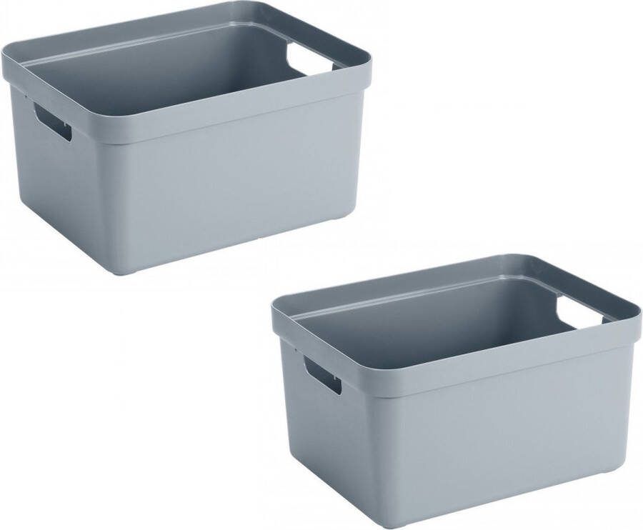 Merkloos Sans marque 3x stuks blauw grijze opbergboxen opbergdozen opbergmanden kunststof 32 liter opbergen manden dozen bakken opbergers