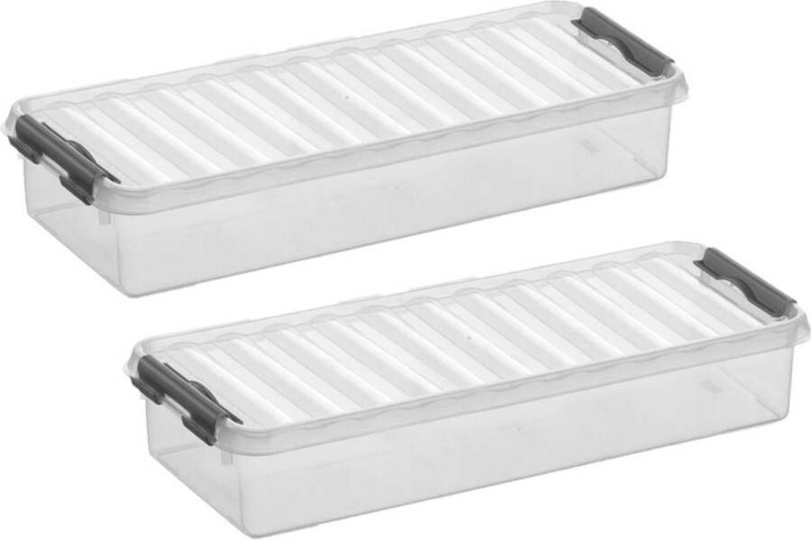 White box 3x stuks opberg box opbergdoos 2.5 liter 38.5 x 14 x 6.6 cm Opslagbox Opbergbak kunststof transparant grijs