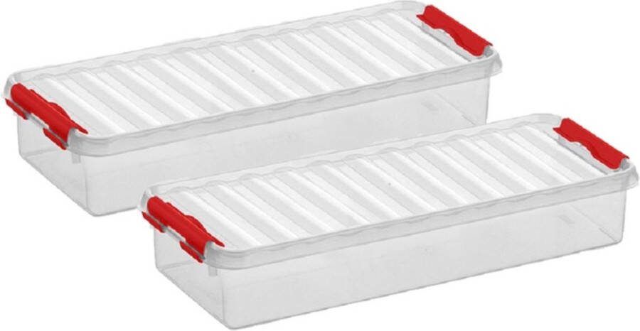 White box 3x stuks opberg box opbergdoos 2.5 liter 38.5 x 14 x 6.6 cm Opslagbox Opbergbak kunststof transparant rood