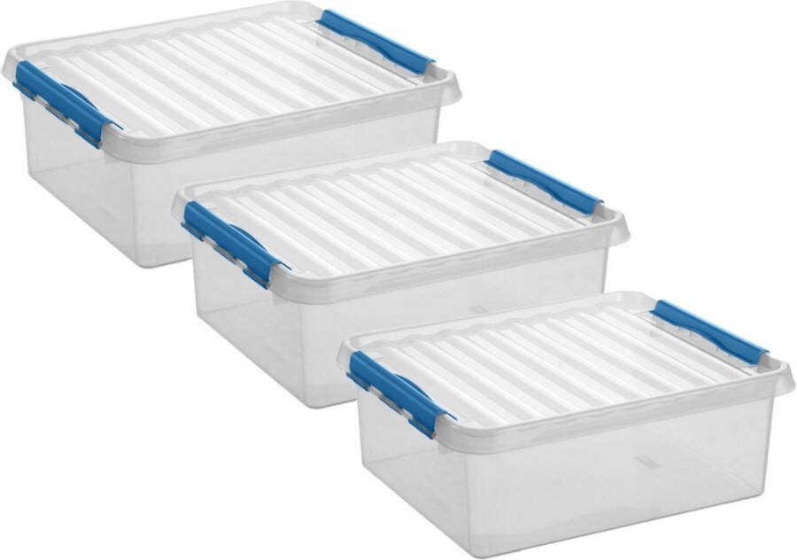 White box 3x stuks opberg box opbergdoos 25 liter 50 x 40 x 18 cm Opslagbox Opbergbak kunststof transparant blauw