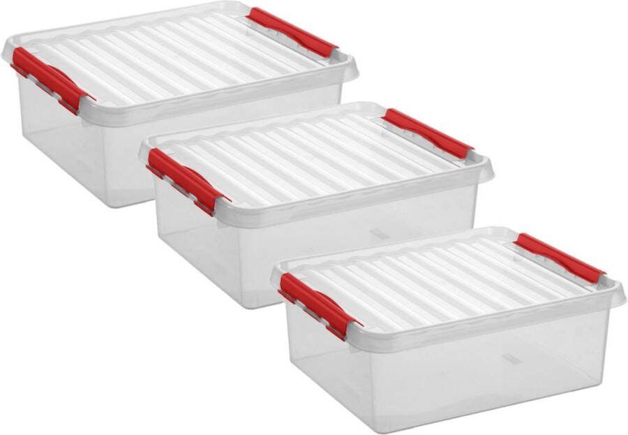White box 3x stuks opberg box opbergdoos 25 liter 50 x 40 x 18 cm Opslagbox Opbergbak kunststof transparant rood