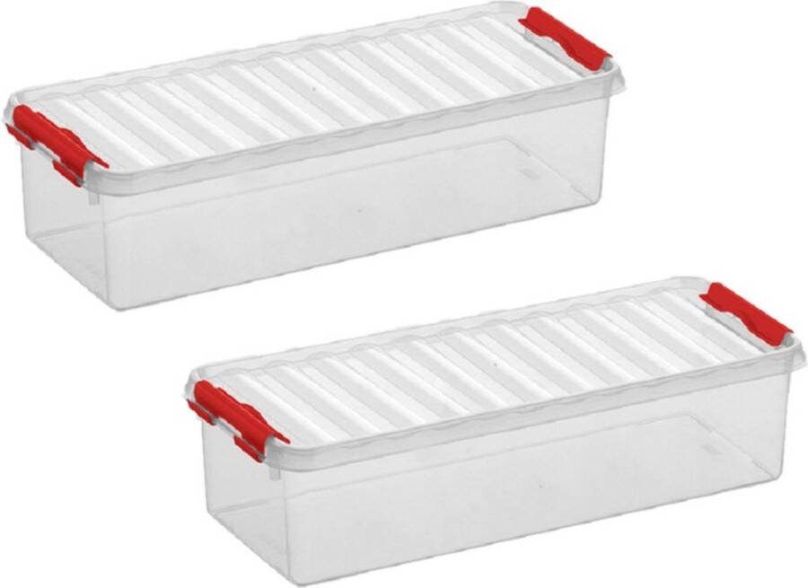 White box 3x stuks opberg box opbergdoos 3.5 liter 38.5 x 14 x 9.2 cm Opslagbox Opbergbak kunststof transparant rood