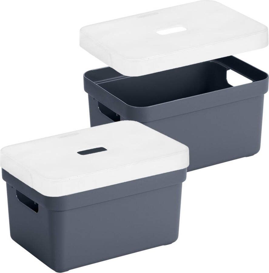 Sunware 3x stuks opbergboxen opbergmanden donkerblauw van 13 liter kunststof met transparante deksel 35 x 25 x 18 cm