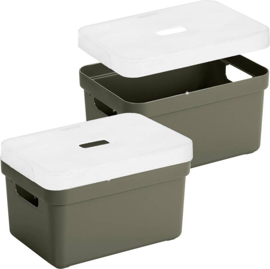 Sunware 3x stuks opbergboxen opbergmanden donkergroen van 13 liter kunststof met transparante deksel 35 x 25 x 18 cm