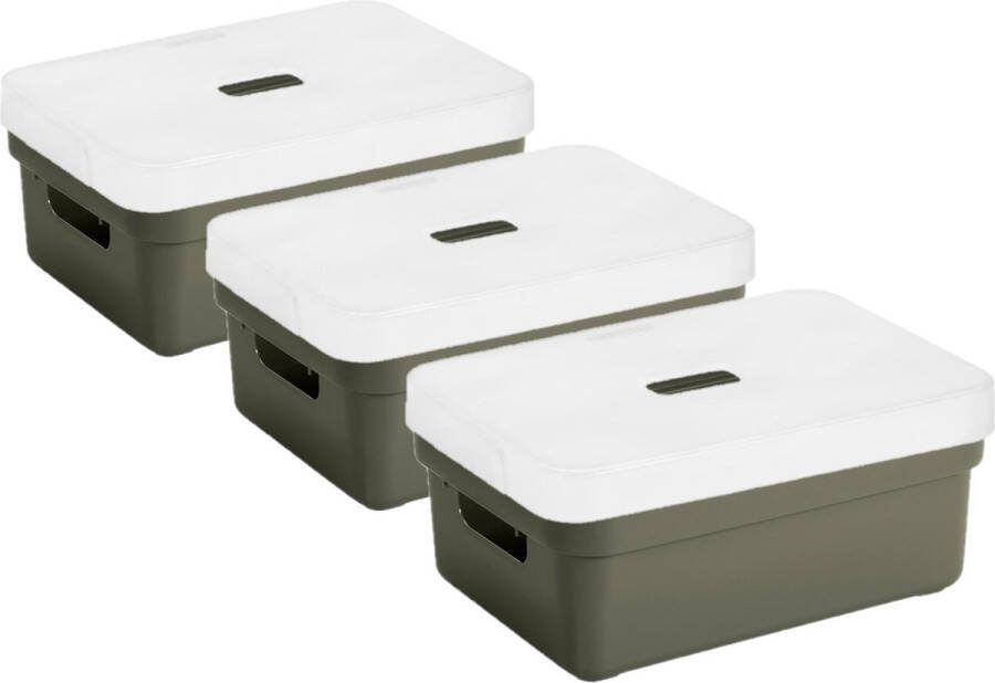 Sunware 3x stuks opbergboxen opbergmanden groen van 9 liter kunststof met transparante deksel 35 x 25 x 12 cm