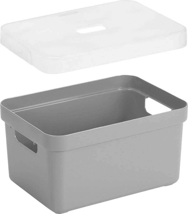 Sunware 3x stuks opbergboxen opbergmanden lichtgrijs van 13 liter kunststof met transparante deksel 35 x 25 x 18 cm
