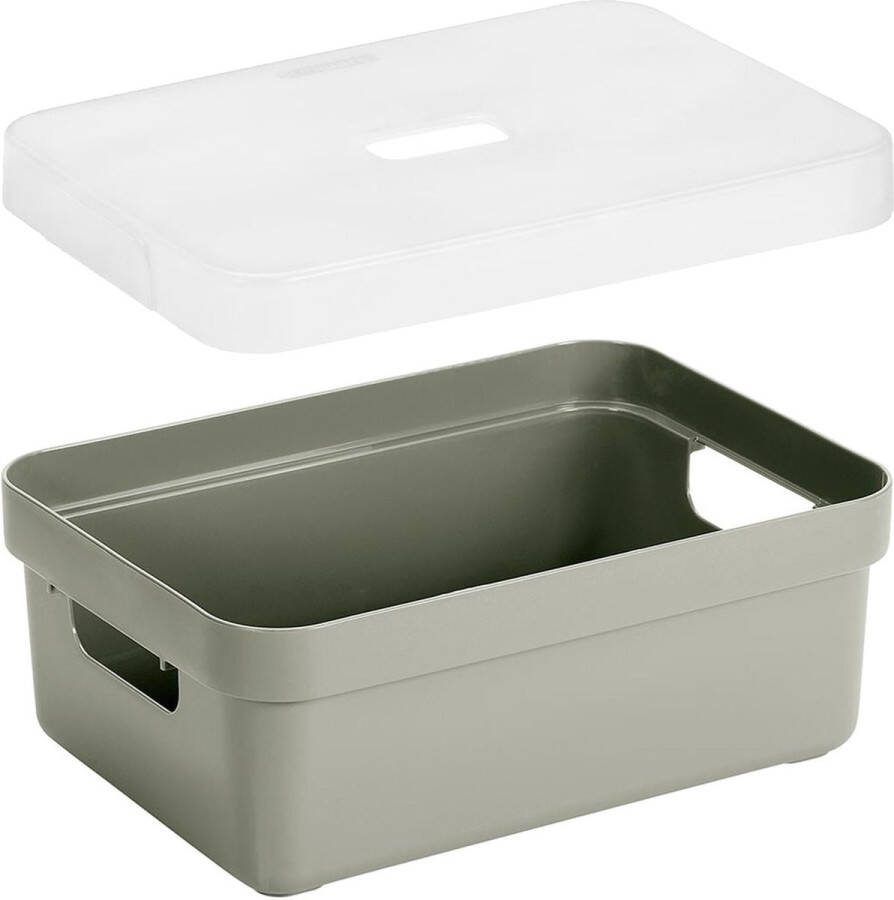 Sunware 3x stuks opbergboxen opbergmanden lichtgroen van 9 liter kunststof met transparante deksel 35 x 25 x 12 cm