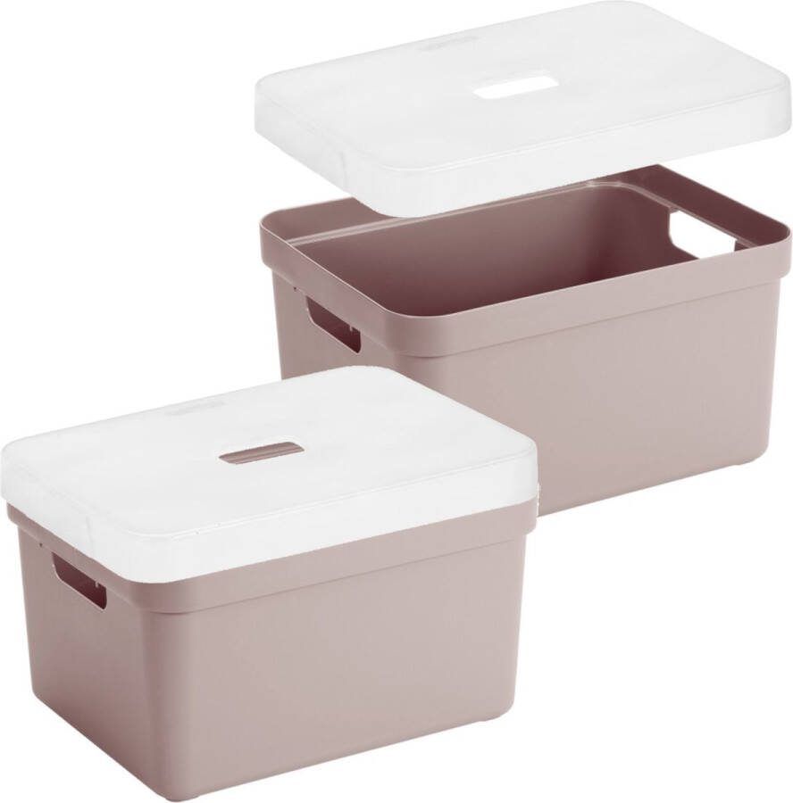 Sunware 3x stuks opbergboxen opbergmanden roze van 13 liter kunststof met transparante deksel 35 x 25 x 18 cm