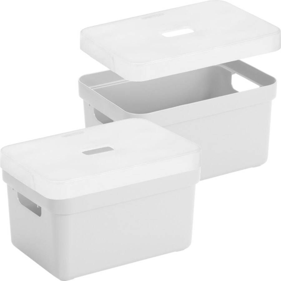Sunware 3x stuks opbergboxen opbergmanden wit van 13 liter kunststof met transparante deksel 35 x 25 x 18 cm