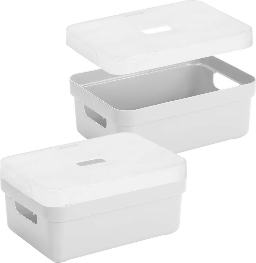Sunware 3x stuks opbergboxen opbergmanden wit van 9 liter kunststof met transparante deksel 35 x 25 x 12 cm