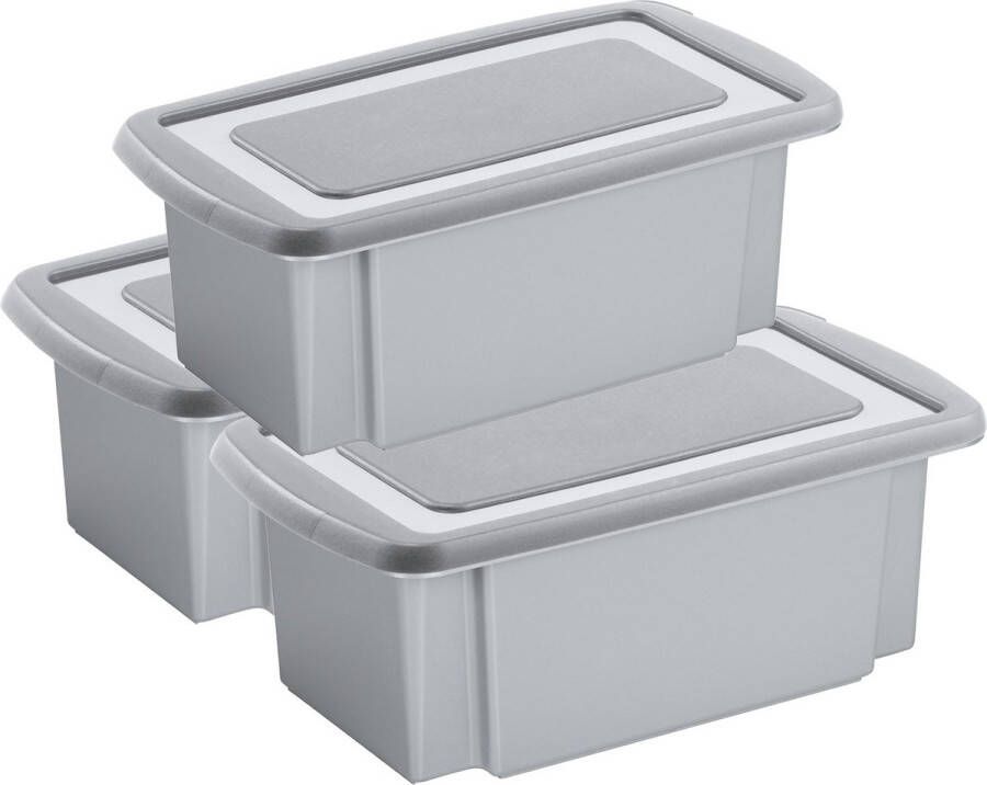 Sunware 3x stuks opslagbox kunststof 7 liter grijs 38 x 21 x 14 cm met afsluitbare deksel