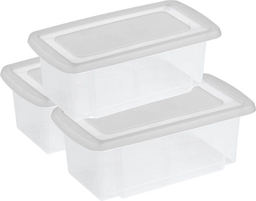 Sunware 3x stuks opslagbox kunststof 7 liter transparant 38 x 21 x 14 cm met afsluitbare deksel