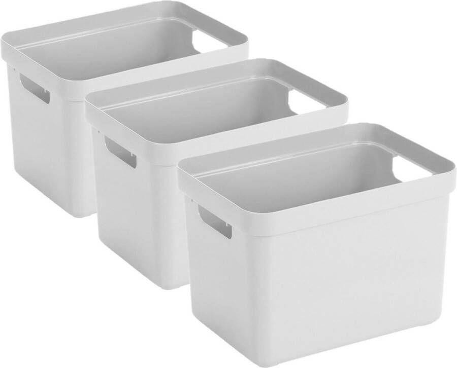 Sunware 3x stuks witte opbergboxen opbergdozen opbergmanden kunststof 18 liter opbergbakken