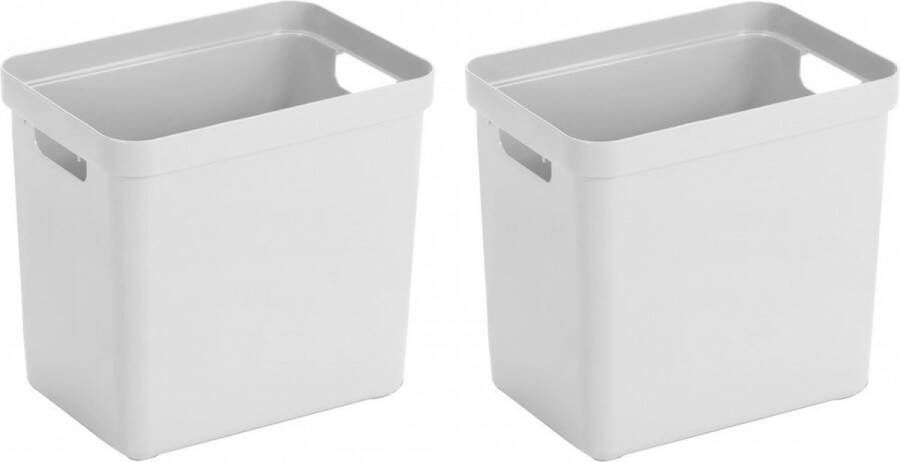 Merkloos Sans marque 3x Witte opbergboxen opbergdozen opbergmanden kunststof 25 liter opbergen manden dozen bakken opbergers