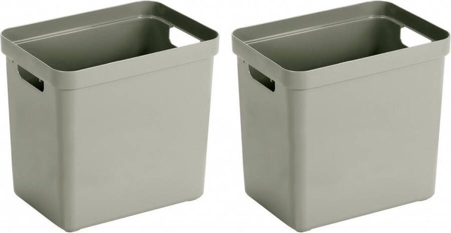 Merkloos Sans marque 4x Lichtgroene opbergboxen opbergdozen opbergmanden kunststof 25 liter opbergen manden dozen bakken opbergers